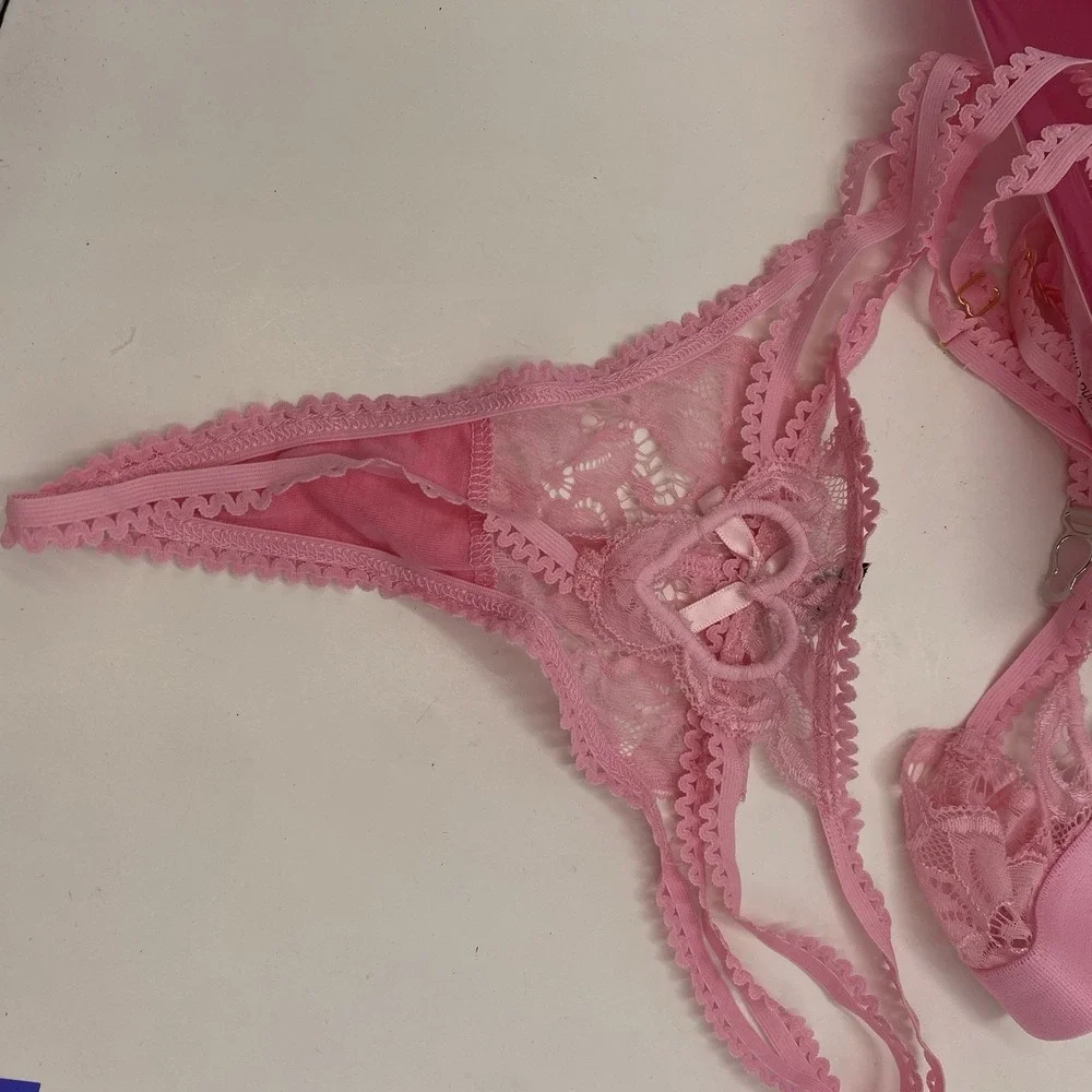 Rslove Women's‎ Three Piece Lace Lingerie Set Hearts Light Pink Small New